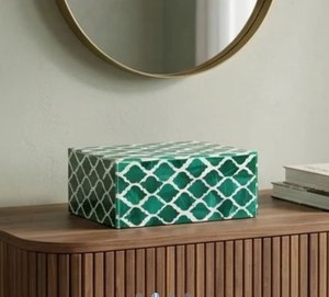 Moroccan Style Jewelry Storage <b>Box</b> With Green White Resin Geometric Pattern Rectangle Jewelry Organizer <b>Box</b> For Ring Neckless - Product Image 1