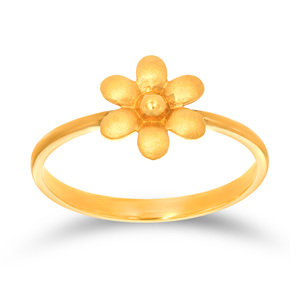 แหวนเด็กผู้หญิง Sparkle Daisy Gold ดีไซน์ดอกไม้หกกลีบชุบทองหรูหรา พร้อมลวดลายดอกไม้แบบมีเท็กซ์เจอร์และขอบขัดเงา - Product Image 1