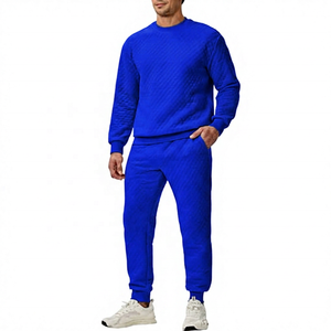 Men's Eco-Friendly 100% Cotton Dark Gray <b>Quilted</b> Tracksuit Full Sleeve Crew Neck <b>Sweatshirt</b> Pants Set Side Pockets Casual Winter - Product Image 6