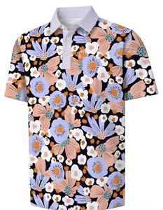 Men's Floral Print Short Sleeve Polo Shirt Casual Breathable Cotton Oxford Fabric Digital Printed Regular Fit - Product Image 4