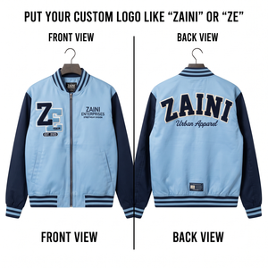 Veste de sport en satin de polyester premium ZAINI 220 GSM coupe-vent bleu clair marine avec empiècements contrastés et logo brodé personnalisé pour homme - Product Image 1