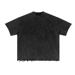 T-shirt Homme Noir Slim Fit à Manches Courtes Col Rond 100% Coton Lavé Tricoté Respirant Style Urbain Couleur Unie Design Basique - Product Image 5