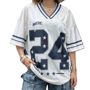 Maillot de football américain blanc surdimensionné personnalisé unisexe avec numéro d'étoile personnalisé, en maille, style vintage, streetwear, tenue d'équipe - Product Image 3