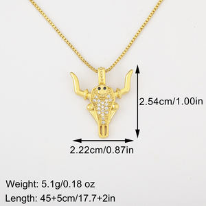 Collar con Colgante de Cabeza de <span class=keywords><strong>Manta</strong></span> Rayo Chapado en Oro QIKU Jewelry, Cadena de Eslabones Casual Estilo Hiphop de Moda con Circonita Cúbica y Regalo - Product Image 3