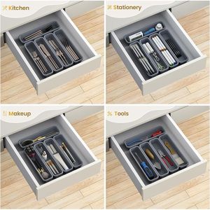 Set da 5 Organizzatori per Cassetti da Cucina Fai-da-Te, Combinabili Liberamente, Organizzatore per Utensili in Silicone Argento Resistente all'Umidità - Product Image 2