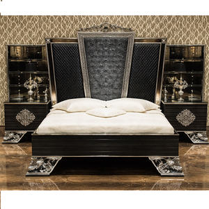 Conjunto de muebles de dormitorio de madera maciza tallada a mano, conjunto de muebles de dormitorio de estilo antiguo tradicional, moderno y impresionante, de lujo, color negro - Product Image 1