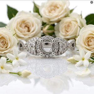 ฮ่องกง18K แหวนเพชรแท้สีทองขาวประดับเพชรโซลิแทร์แบบกึ่งภูเขาแหวนหมั้นสำหรับผู้หญิงขายส่ง - Product Image 1