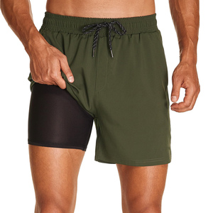 <b>Men's</b> Solid Green Quick Dry Board Shorts With Drawstring Waist And Pockets Casual Swimwear Short Length For Sale - Product Image 1
