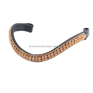 Approvisionnement en gros Bande de front de cheval en cuir en forme de vague noire décorée de 3 rangées de cristaux d'or rose strass bande de front diamante - Product Image 4