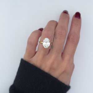 Bague de fiançailles ovale en diamant de laboratoire de 4,5 carats, or massif 14K 18K, grand solitaire étincelant, diamant CVD, bijoux d'anniversaire - Product Image 4