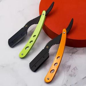 Navaja de Afeitar Profesional Plegable con Hoja de Acero Inoxidable y Mango de Plástico en Color Verde Naranja para Barbería - Product Image 1