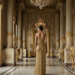 Luxury Gold <b>Sequin</b> Evening Gown for Women | Strapless High Slit Formal Party Dress Elegant Wedding Reception Prom Wear Fashion - Product Image 3