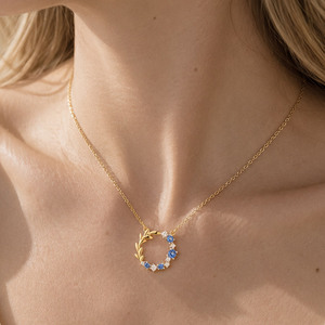Flower Birthstone 18k Gold Plated Gold-Tone Zircon Wreath Fine Pendant <b>Necklace</b> - Product Image 4