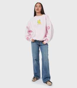 Sudadera Rosa con Capucha de Forro Polar, Apliques Florales, Manga Farol, Cuello Redondo, Tejido de Algodón, Otoño, Unisex, con Bolsillo, Corte Regular - Product Image 2