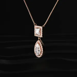 Collier élégant pour femme avec pendentif halo en diamant de laboratoire de qualité supérieure, taille princesse et poire, certifié IGI. - Product Image 4