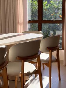 Ensemble de table à manger ovale en teck massif moderne avec chaises rembourrées, meubles de salle à manger scandinaves de luxe - Product Image 5
