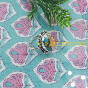 Natural Oyster Turquoise <b>Ring</b> 925 Sterling <b>Silver</b> Handmade Boho Statement Oval Gemstone Vintage Jewelry for <b>Men</b> Christmas gift - Product Image 2