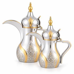 Middle Eastern Style Metal Dallah <b>Tea</b> <b>Pot</b> <b>Set</b> With Gold Accents And Elegant Design - Product Image 4