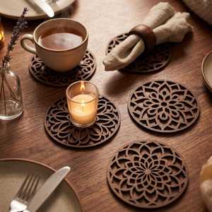Hand Crafted Wooden Mandala Coated <b>Coasters</b>, Wood Beverage Holders, <b>Drink</b> <b>Coasters</b>, Table top Home Decor, Abstract <b>Coasters</b> - Product Image 2