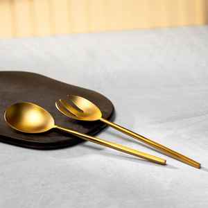 Ensemble de Cuillères à Salade Plaqué Or, Poignée Design, en Acier Inoxydable, Compatible Lave-Vaisselle, Cuillère de Service pour Cuisine - Vente Chaude - Product Image 4