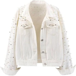 Vestes en jean pour femmes avec design en pierres de perle, vêtements décontractés en jean pour femmes, veste d'automne en jean à boutons - Product Image 1