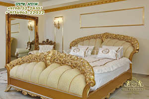 Cama Queen Size con Acabado en Oro Antiguo y Blanco, Cama de Madera de Estilo Francés con Acabado Blanco, Cama Queen Size de Madera con Mesita de Noche, Reino Unido - Product Image 6