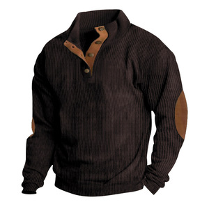<b>Men's</b> <b>White</b> Quarter-Zip Knit <b>Sweater</b> With Brown Leather Accents And Button Closure Casual Autumn Wear - Product Image 3
