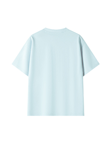 เสื้อยืดคอกลมแขนสั้นสีพื้นลำลองทรงโอเวอร์ไซส์สำหรับผู้ชาย ผ้าเจอร์ซีย์คอตตอน 100% เป็นมิตรกับสิ่งแวดล้อม น้ำหนัก 320 กรัม สีฟ้าอ่อน - Product Image 2