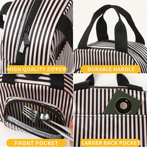 Black White Striped Insulated <b>Lunch</b> <b>Bag</b> for Women Big Portable Leak-proof Cooler Adults Hot Portable Letter Pattern <b>Lunch</b> <b>Box</b> - Product Image 5