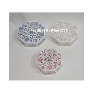 Caja de Joyería Rectangular Hecha a Mano con Incrustaciones de Flores, Mármol Blanco Natural y Madreperla Azul, Ideal para Regalos de Acción de Gracias - Product Image 3