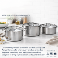 Casserole en acier inoxydable tri-couches classique de qualité supérieure avec couvercle, revêtement multicouche durable, poignées latérales, 20 cm
