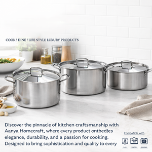 Casserole en acier inoxydable tri-couches classique de qualité supérieure avec couvercle, revêtement multicouche durable, poignées latérales, 20 cm - Product Image 2
