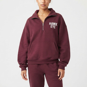 Custom Heavyweight <b>Women's</b> Turn Down Collar <b>Quarter</b> <b>Zip</b> Sweatshirt Oversized Drop Shoulder Sweatshirt Hoodie Solid Color - Product Image 1