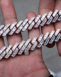 Cadena cubana Iced Out con moissanita y diamantes baguette, joyería hip hop de plata de ley 925 - Product Image 1