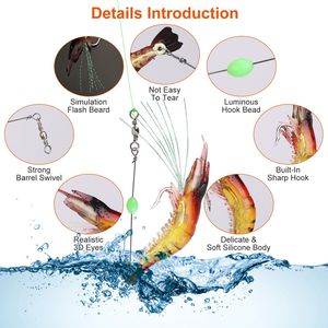 Juego de 10 señuelos de pesca de camarón de silicona suave y realista con anzuelos luminosos y afilados para agua dulce y salada - Product Image 3