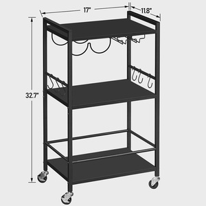 Bar Cart with Wheels, Mini <b>Drink</b> Cart with Wine <b>Rack</b> & Glass Holder 3-Tier Home Bar Serving Carts, Bar Cart - Product Image 3