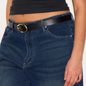 Jean en denim taille haute à jambe large pour femme, délavage foncé, en coton, longueur intégrale, décontracté, pour l'automne - Product Image 4