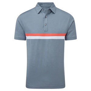 Polo en tricot à manches courtes pour homme, design décontracté à blocs de couleurs, gris avec rayures orange et blanches - Product Image 1