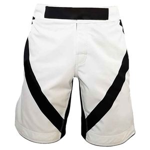 Shorts MMA pour hommes, séchage rapide, confortables, légers, couleur blanche, bandes noires, ouverture latérale avant, arts martiaux, extensibles dans quatre directions - Product Image 1
