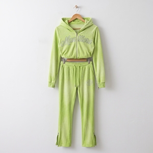Conjunto Deportivo Verde Lima con Pedrería para Mujer, Sudadera con Cierre y Pantalones Ajustados, Ropa Urbana de Lujo, Venta al Por Mayor, Prendas Personalizadas - Product Image 5