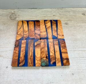 Ensemble de 4 sous-verres en bois artistiques, faits à la main, uniques, modernes, élégants, carrés, 4 pouces, écologiques, durables, pour table - Product Image 5
