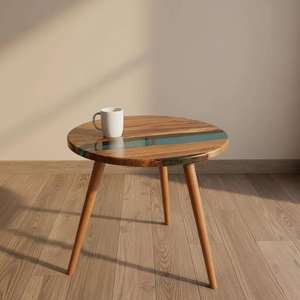 Table basse en bois et résine époxy, artisanale, moderne et écologique, style rivière artistique, pour la décoration du salon, qualité export. - Product Image 1