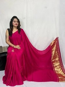 Sari en viscose et soie modal de qualité supérieure pour femme, avec bordure dorée en tissu et pallu, chemisier assorti, infroissable, séchage rapide, style élégant - Product Image 3