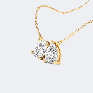 Collier pendentif Toi et Moi en or plaqué 10 carats avec diamant ovale en forme de poire de 1,00 carat, couleur E - Product Image 4