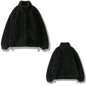 Veste polaire d'hiver Hip Hop Streetwear, manteau zippé duveteux pour homme, couleur unie, léger, noir et blanc - Product Image 4