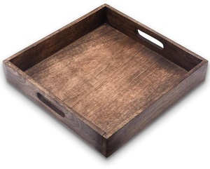 Handmade Eco-Friendly Solid Wood Square Serving Tray with Handles Classic Design for Kitchen Dining Coffee Table Use - Product Image 3