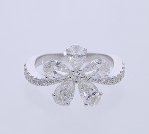 <b>14K</b> Solid <b>Gold</b> Lab Grown CVD Diamond F Color VVS Pear Shape Floral Cluster Classic Women's Engagement Wedding Anniversary <b>Ring</b> - Product Image 2