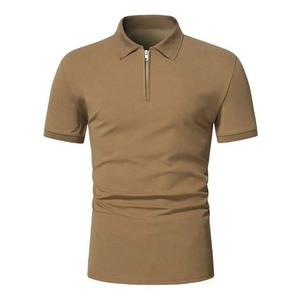 Camiseta de punto sólido para hombre con cremallera de un cuarto, transpirable, cómoda, de elastano/algodón, informal, de manga corta, tallas grandes - Product Image 1