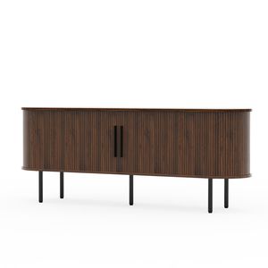 Mobile TV Moderno in Truciolato di Noce Goffrato con Piano Ovale 147x35,58 cm e Ante Scorrevoli a Griglia - Centro Intrattenimento - Product Image 6