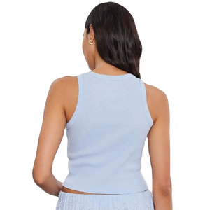 Débardeur court côtelé décontracté style streetwear pour femme – Nouvelle qualité, mélange polyester et coton, col rond, sans manches, dos nageur - Product Image 4